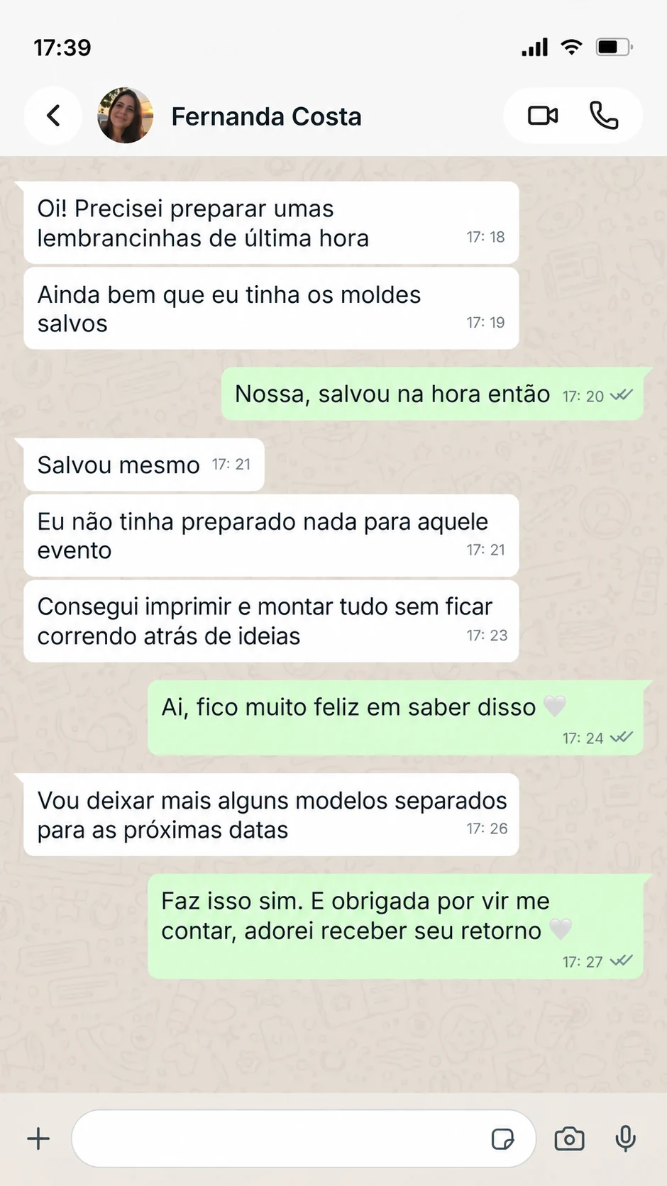 Depoimento de Fernanda sobre os moldes de lembrancinhas